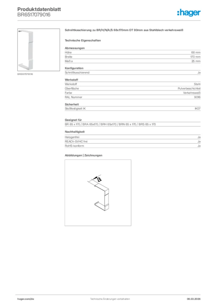 Bild Hager Produktdatenblatt BR6517079016 | Hager Deutschland
