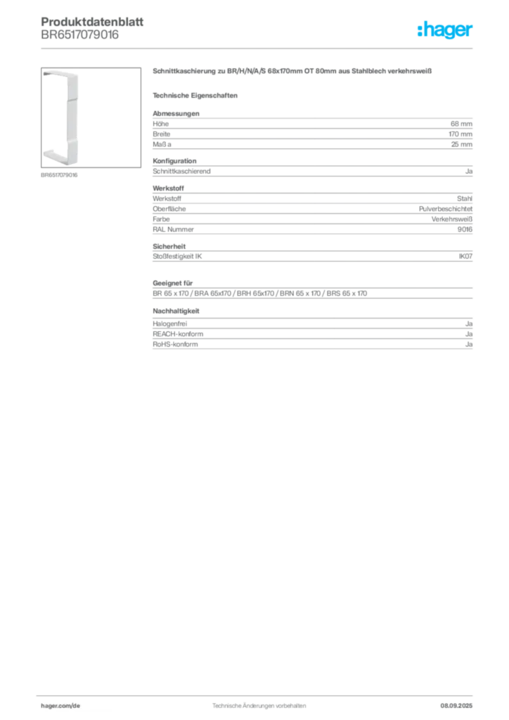 Bild Hager Produktdatenblatt BR6517079016 | Hager Deutschland