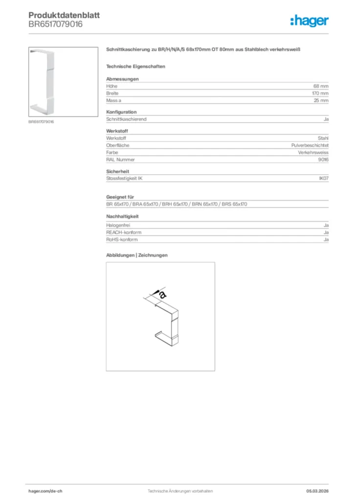Bild Hager Produktdatenblatt BR6517079016 | Hager Schweiz