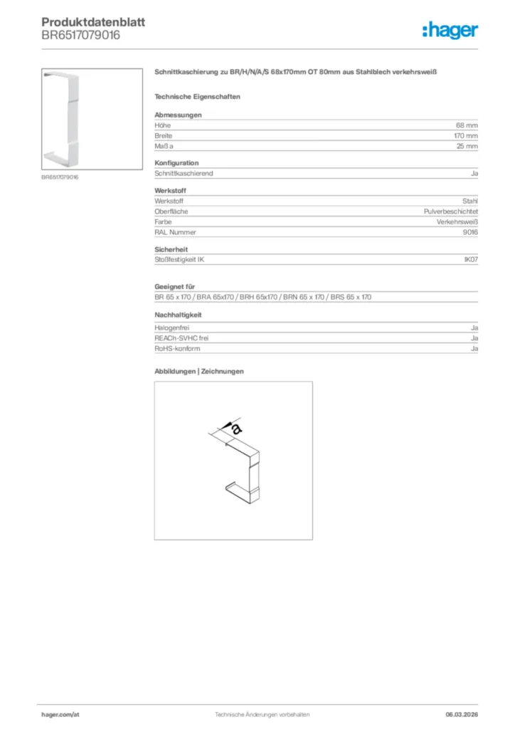 Bild Hager Produktdatenblatt BR6517079016 | Hager Deutschland