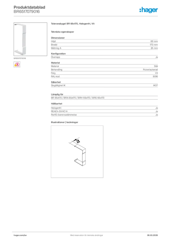 Bild Hager Produktdatablad BR6517079016 | Hager Sverige