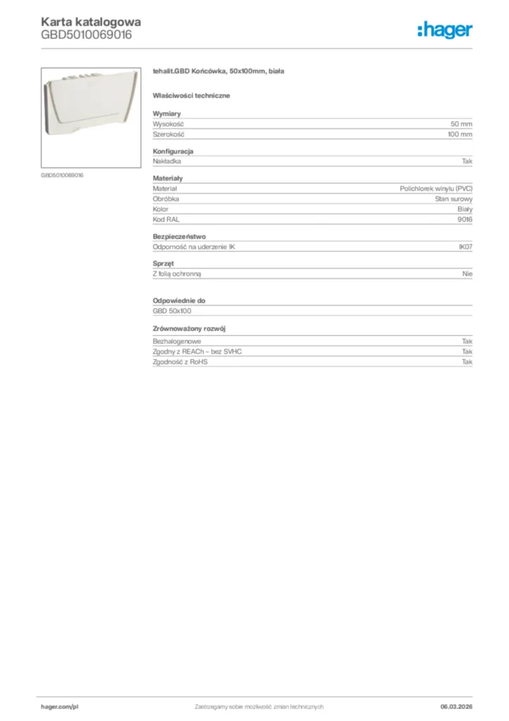 Zdjęcie Hager Karta katalogowa GBD5010069016 | Hager Polska