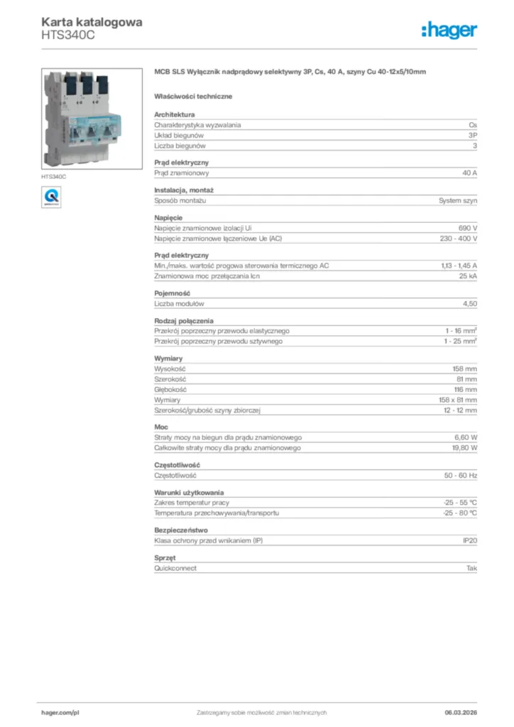 Zdjęcie Hager Karta katalogowa HTS340C | Hager Polska