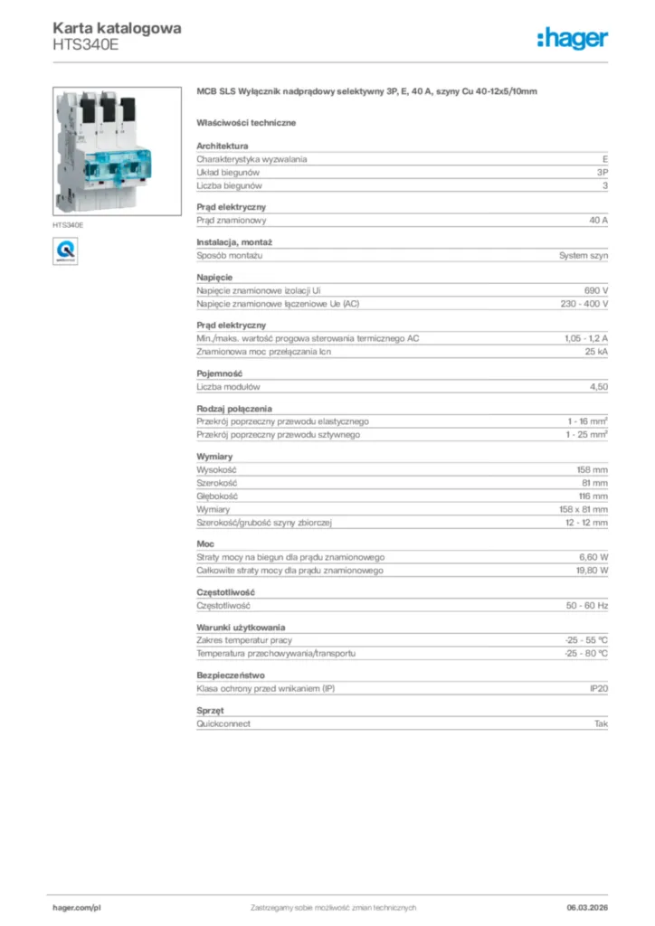 Zdjęcie Hager Karta katalogowa HTS340E | Hager Polska