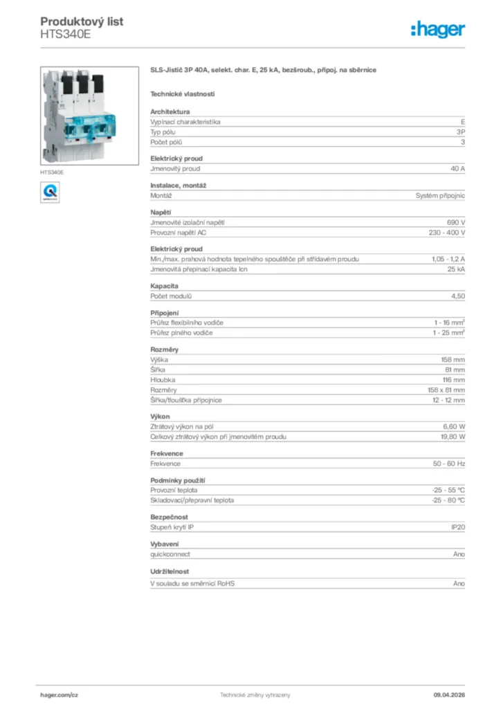 Obrázek Hager Product data sheet HTS340E | Hager