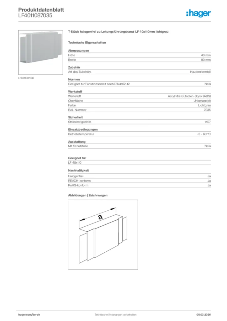 Bild Hager Produktdatenblatt LF4011087035 | Hager Schweiz