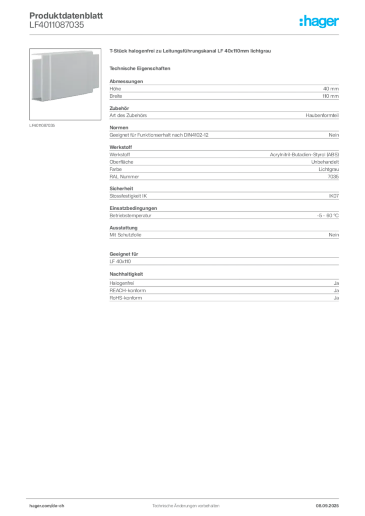 Bild Hager Produktdatenblatt LF4011087035 | Hager Schweiz