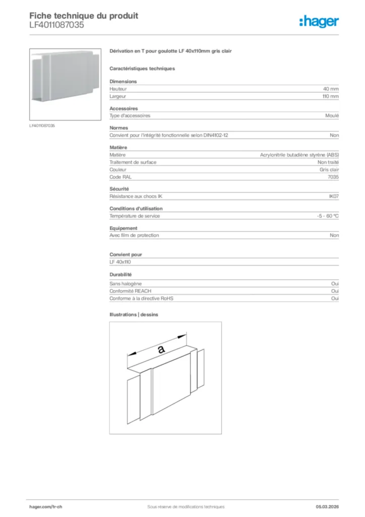 Image Hager Fiche technique du produit LF4011087035 | Hager Suisse