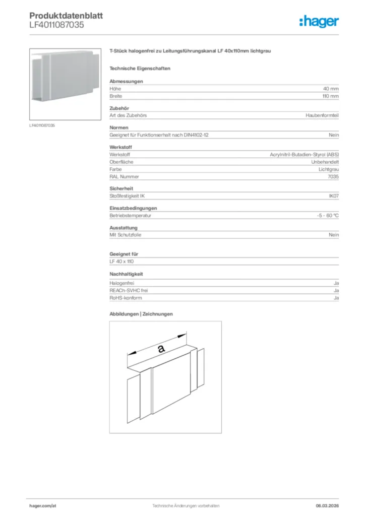 Bild Hager Produktdatenblatt LF4011087035 | Hager Deutschland
