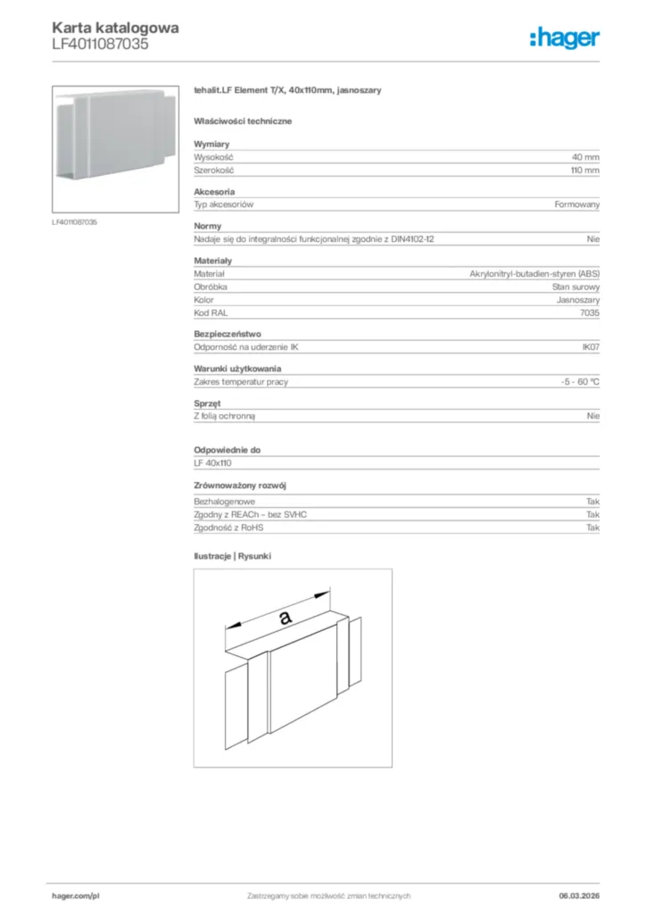 Zdjęcie Hager Karta katalogowa LF4011087035 | Hager Polska