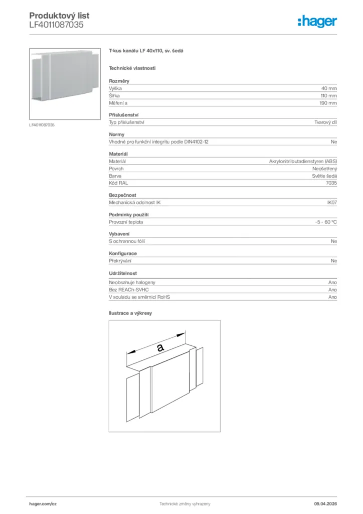 Obrázek Hager Product data sheet LF4011087035 | Hager