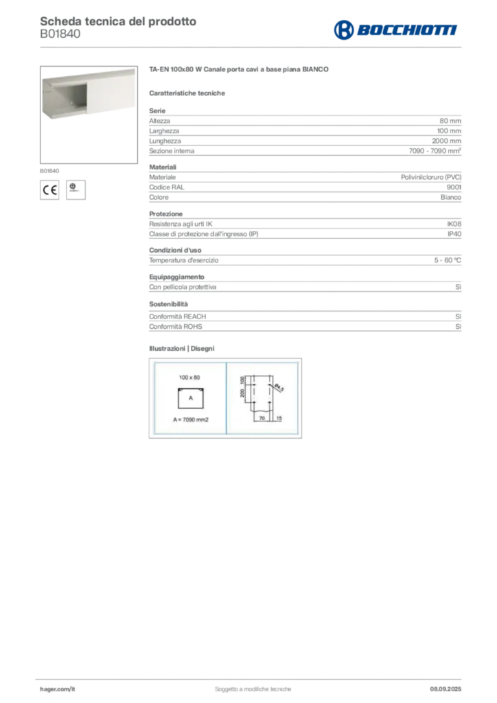 Immagine Bocchiotti Scheda tecnica del prodotto B01840 | Hager Italia