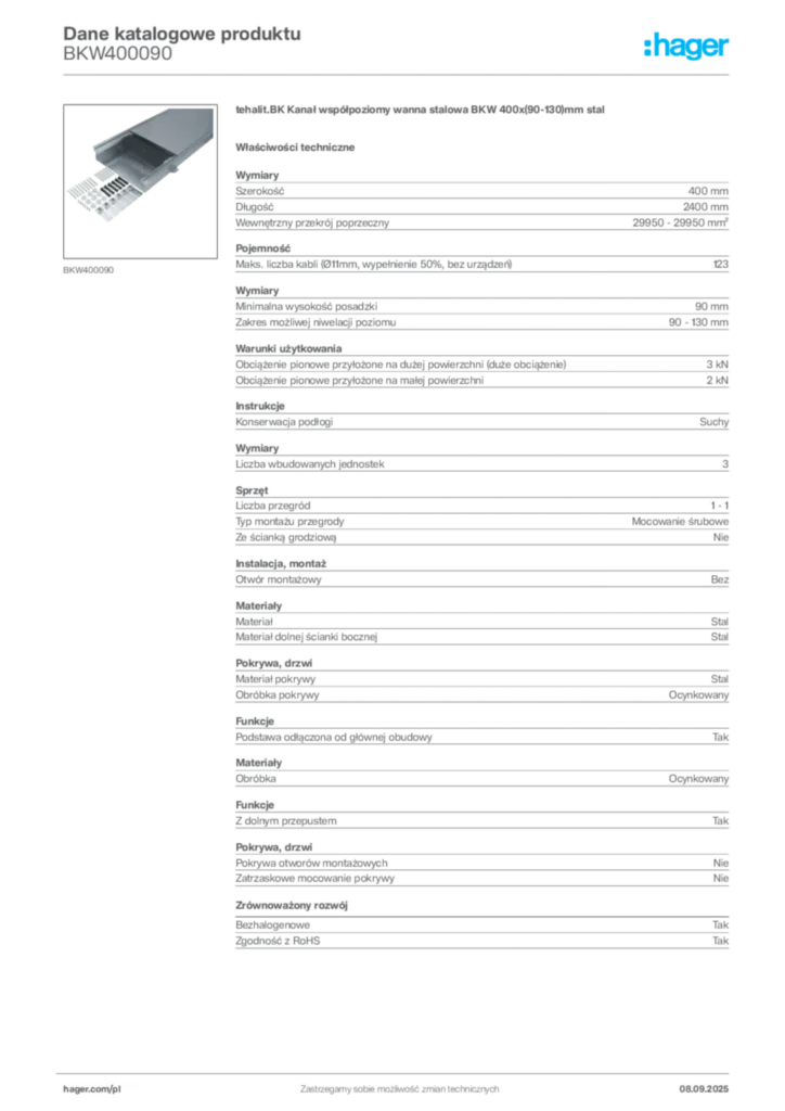 Zdjęcie Hager Dane katalogowe produktu BKW400090 | Hager Polska