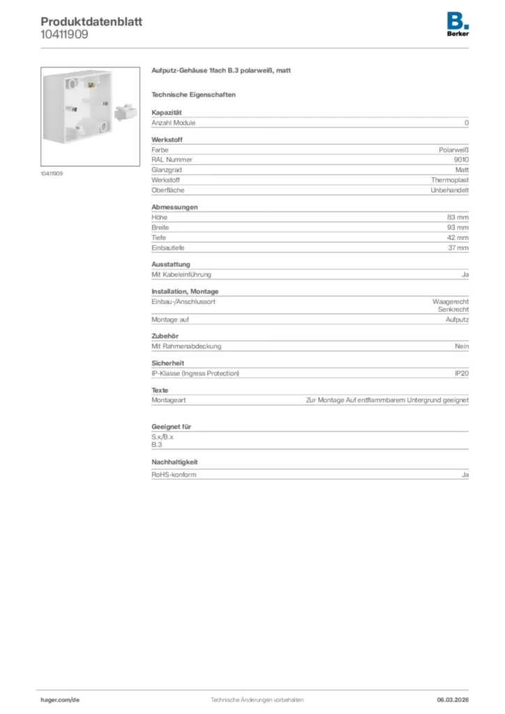 Bild Berker Produktdatenblatt 10411909 | Hager Deutschland