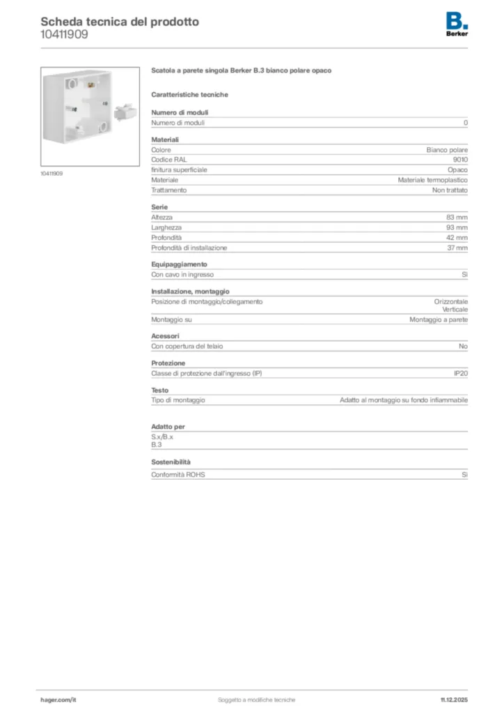 Immagine Berker Scheda tecnica del prodotto 10411909 | Hager Italia