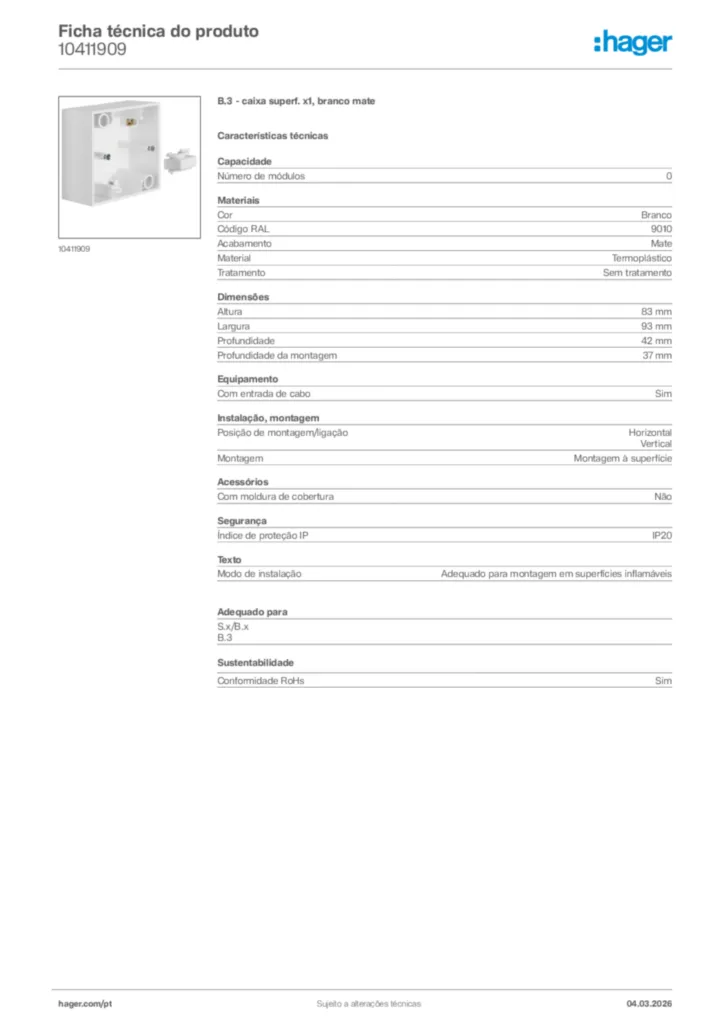 Imagem Hager Ficha técnica do produto 10411909 | Hager Portugal