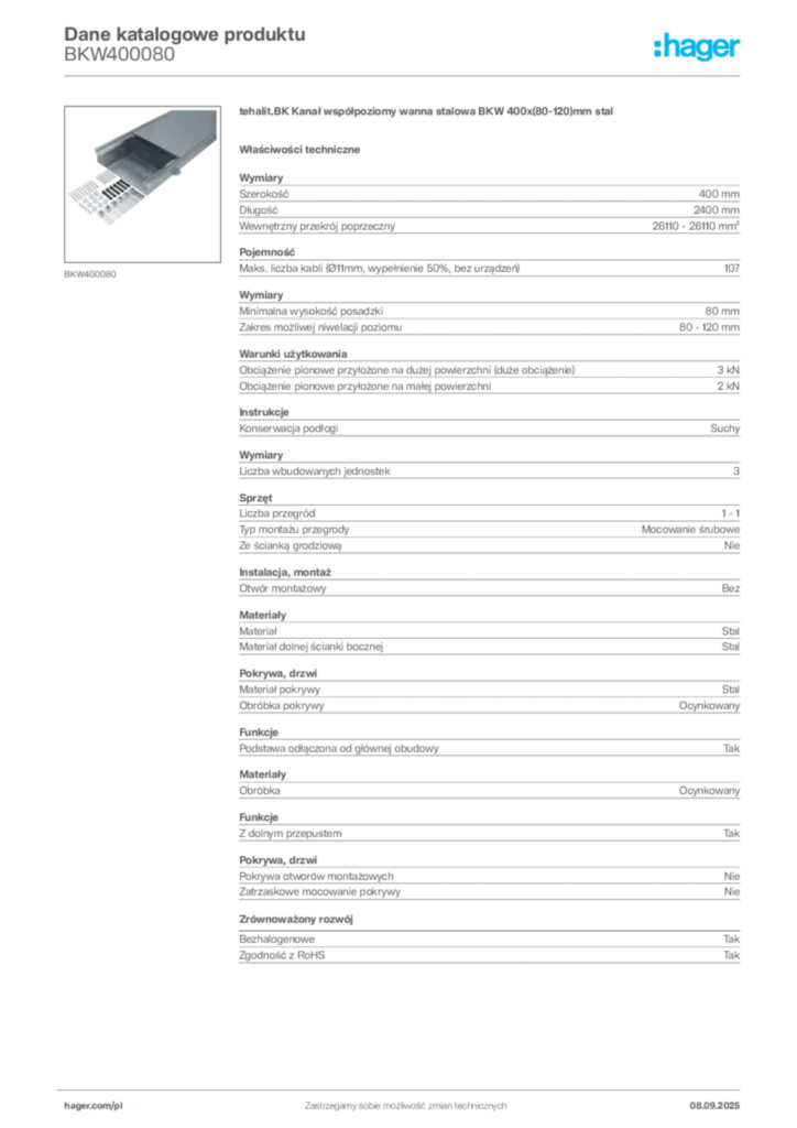 Zdjęcie Hager Dane katalogowe produktu BKW400080 | Hager Polska