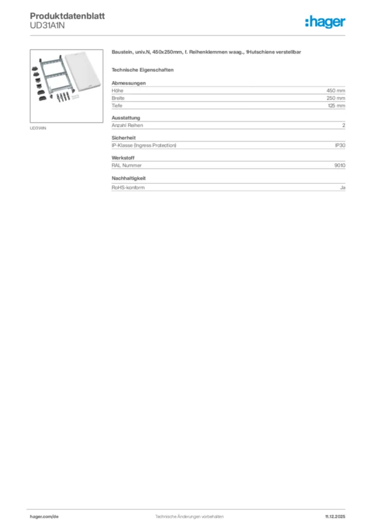 Hager Produktdatenblatt UD31A1N