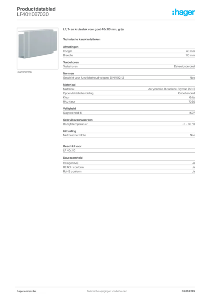 Afbeelding Hager Productdatablad LF4011087030 | Hager Belgium