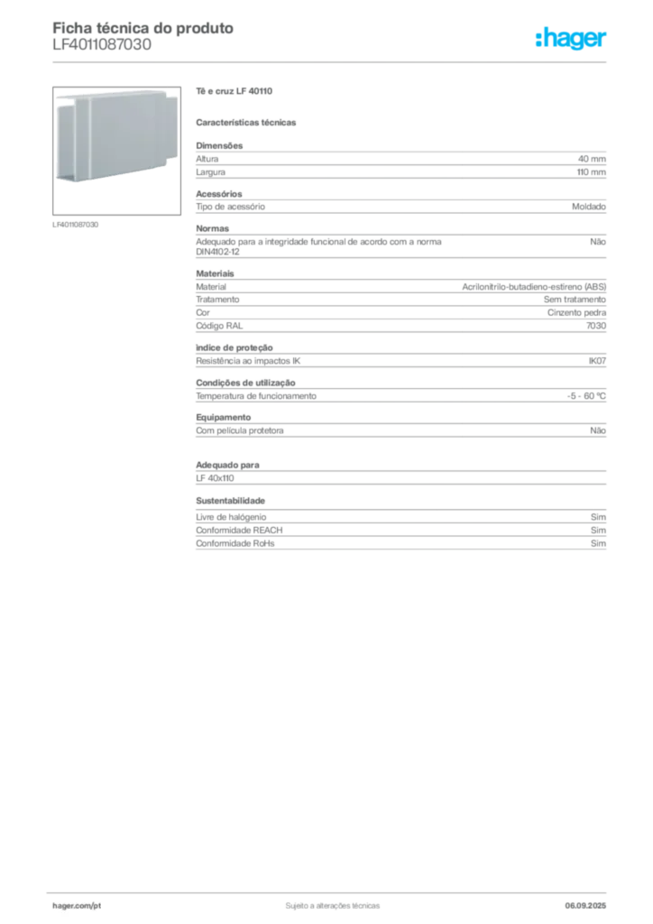Imagem Hager Ficha técnica do produto LF4011087030 | Hager Portugal