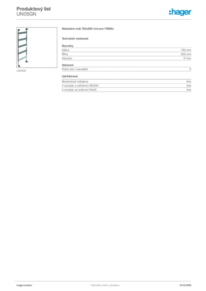 Obrázek Hager Produktový list UN05GN | Hager