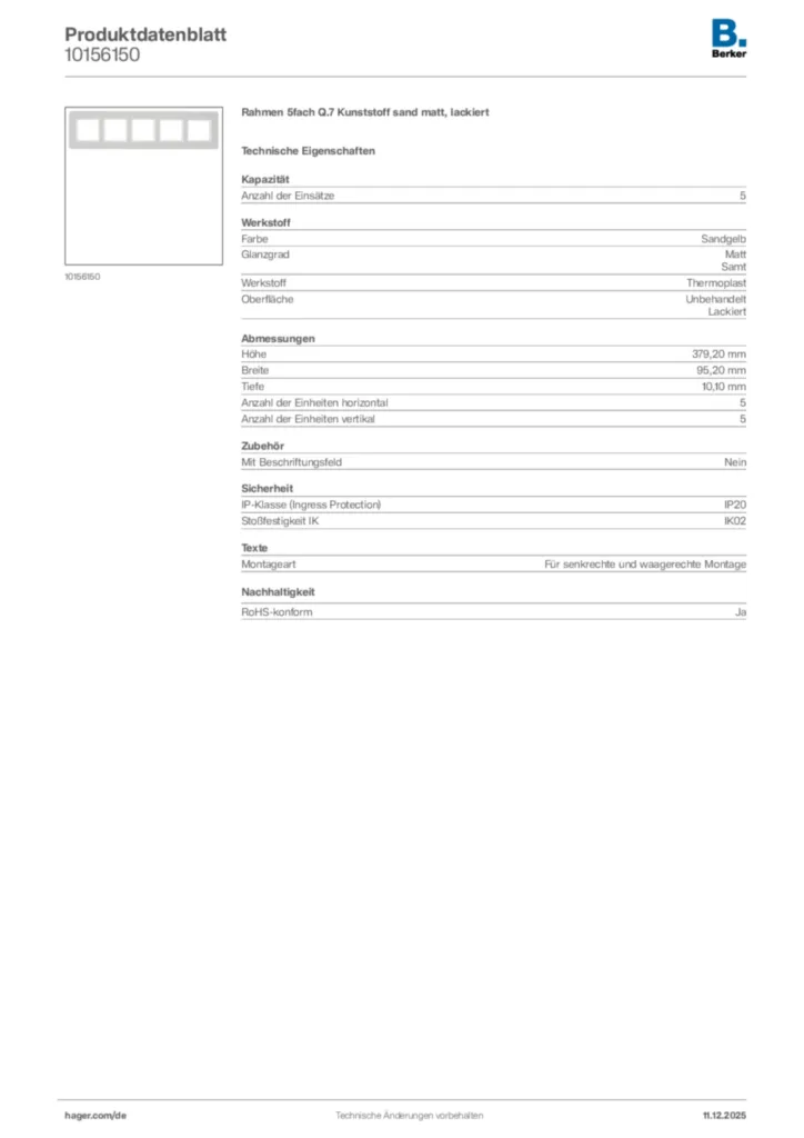 Bild Berker Produktdatenblatt 10156150 | Hager Deutschland