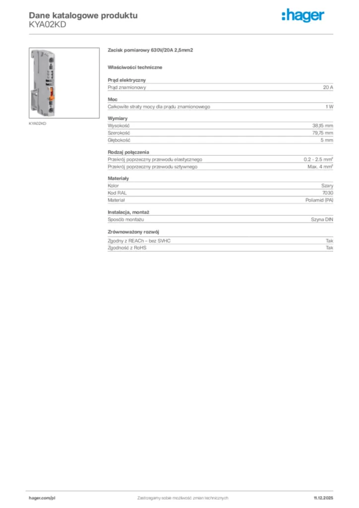 Zdjęcie Hager Dane katalogowe produktu KYA02KD | Hager Polska