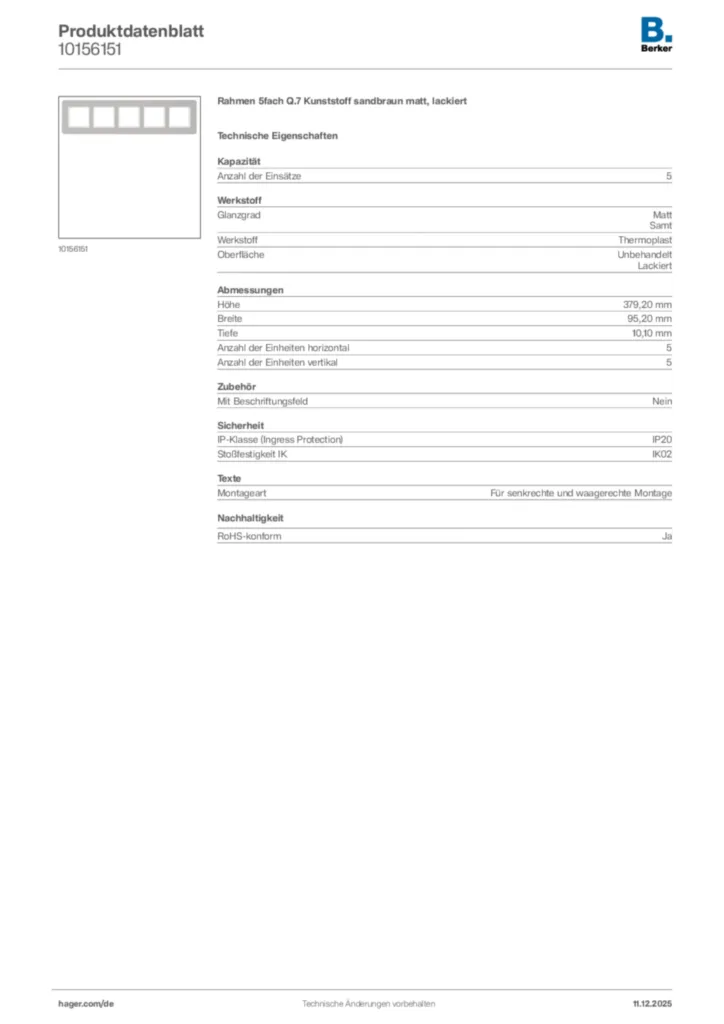 Bild Berker Produktdatenblatt 10156151 | Hager Deutschland