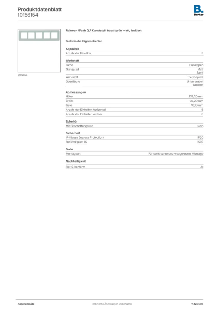 Bild Berker Produktdatenblatt 10156154 | Hager Deutschland