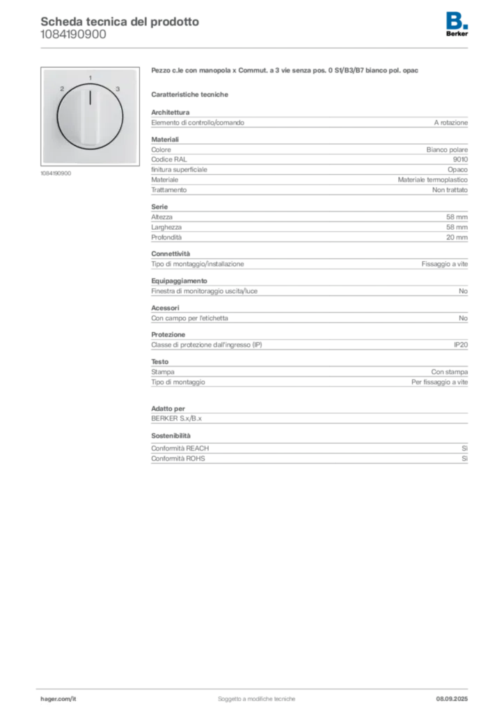 Immagine Berker Scheda tecnica del prodotto 1084190900 | Hager Italia