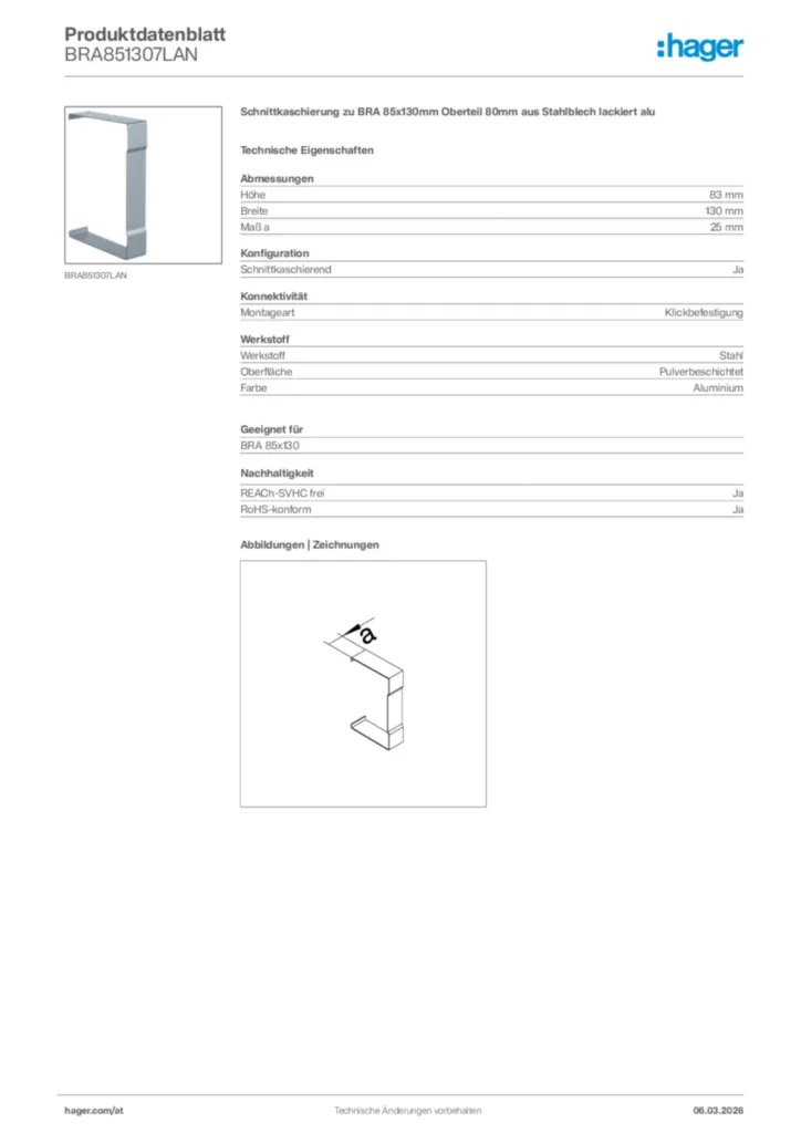 Bild Hager Produktdatenblatt BRA851307LAN | Hager Deutschland