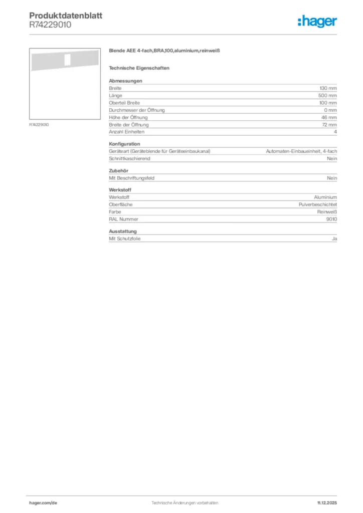 Bild Hager Produktdatenblatt R74229010 | Hager Deutschland