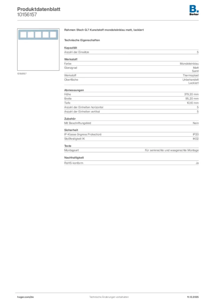 Bild Berker Produktdatenblatt 10156157 | Hager Deutschland