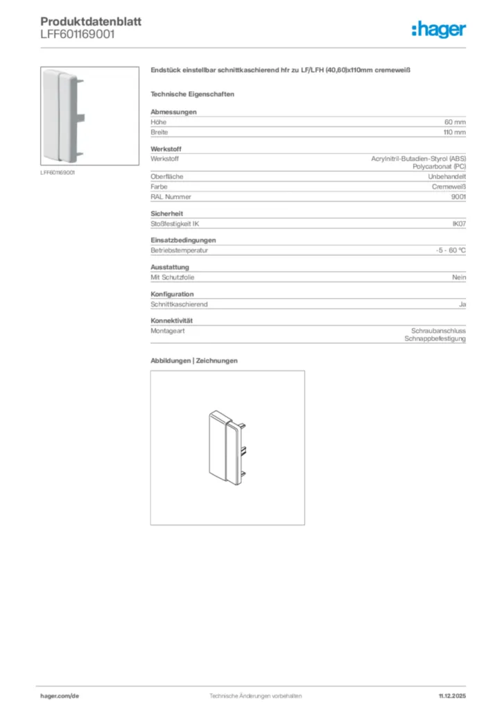 Bild Hager Produktdatenblatt LFF601169001 | Hager Deutschland