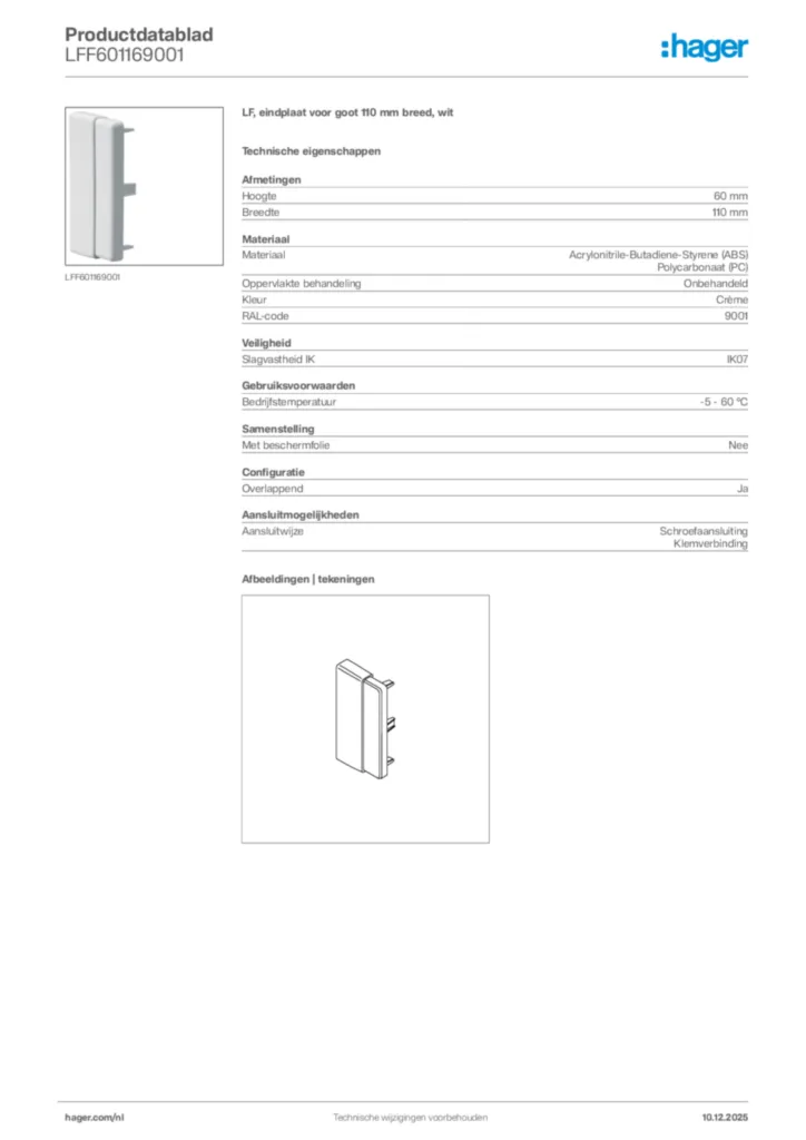 Afbeelding Hager Productdatablad LFF601169001 | Hager Nederland