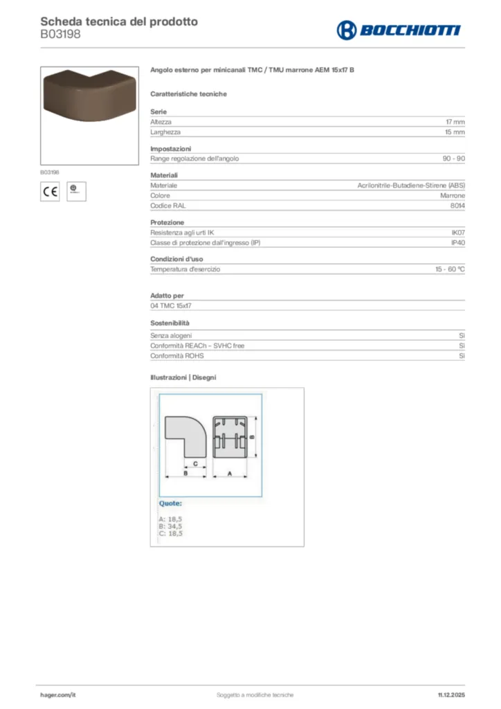 Immagine Bocchiotti Scheda tecnica del prodotto B03198 | Hager Italia