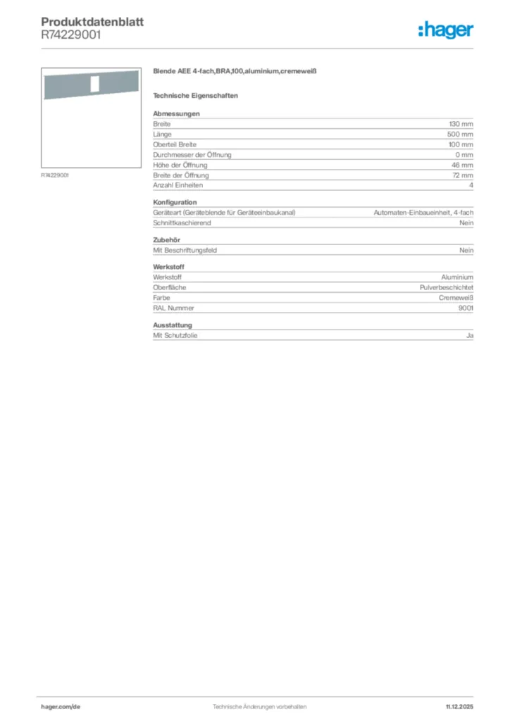 Bild Hager Produktdatenblatt R74229001 | Hager Deutschland