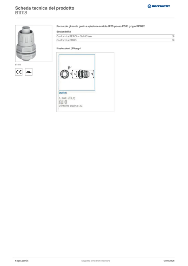 Immagine Bocchiotti Scheda tecnica del prodotto B11118 | Hager Italia