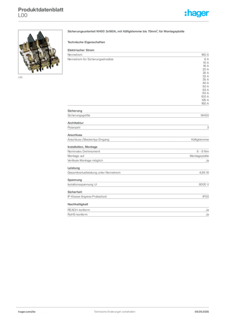 Bild Hager Produktdatenblatt L00 | Hager Deutschland