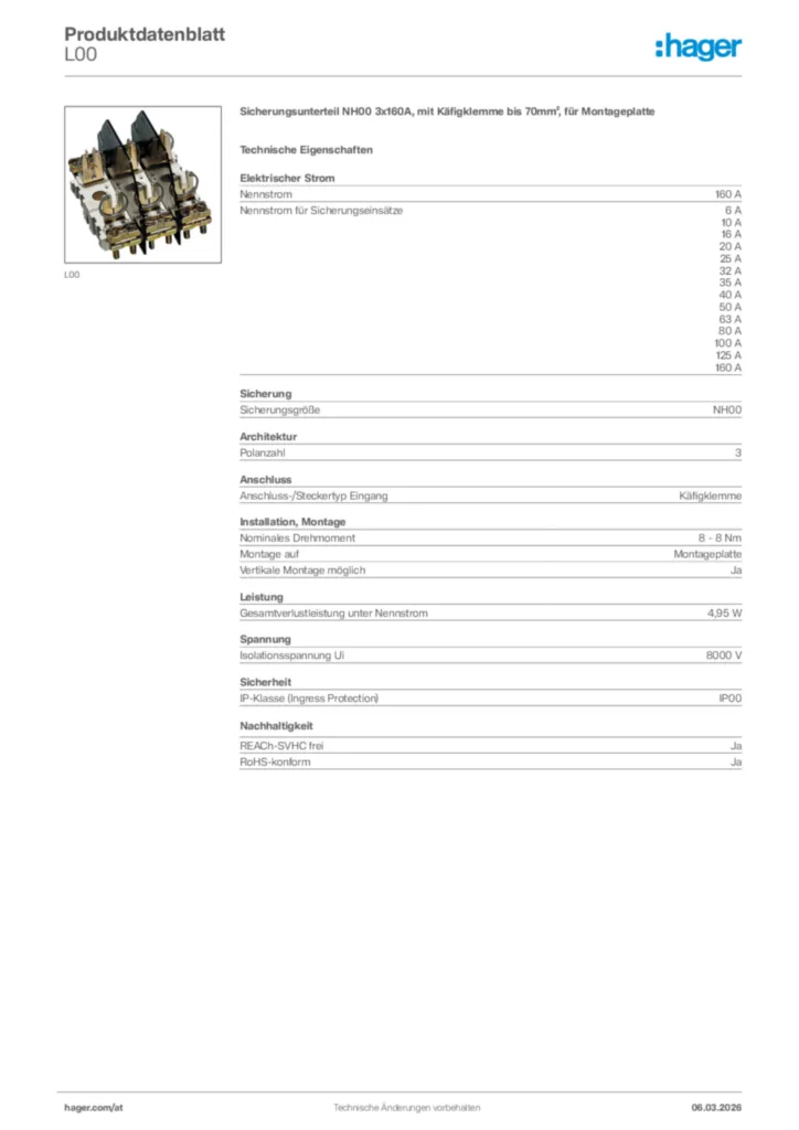 Bild Hager Produktdatenblatt L00 | Hager Deutschland