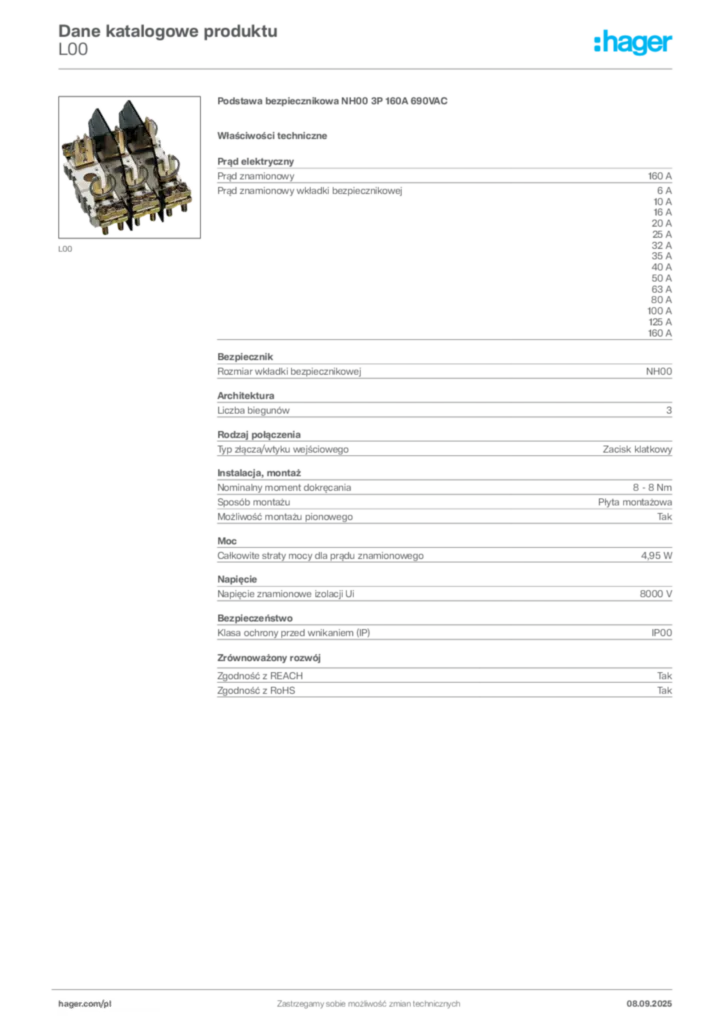 Zdjęcie Hager Dane katalogowe produktu L00 | Hager Polska