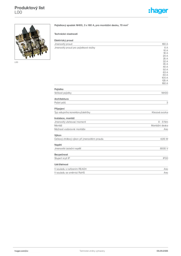 Obrázek Hager Produktový list L00 | Hager