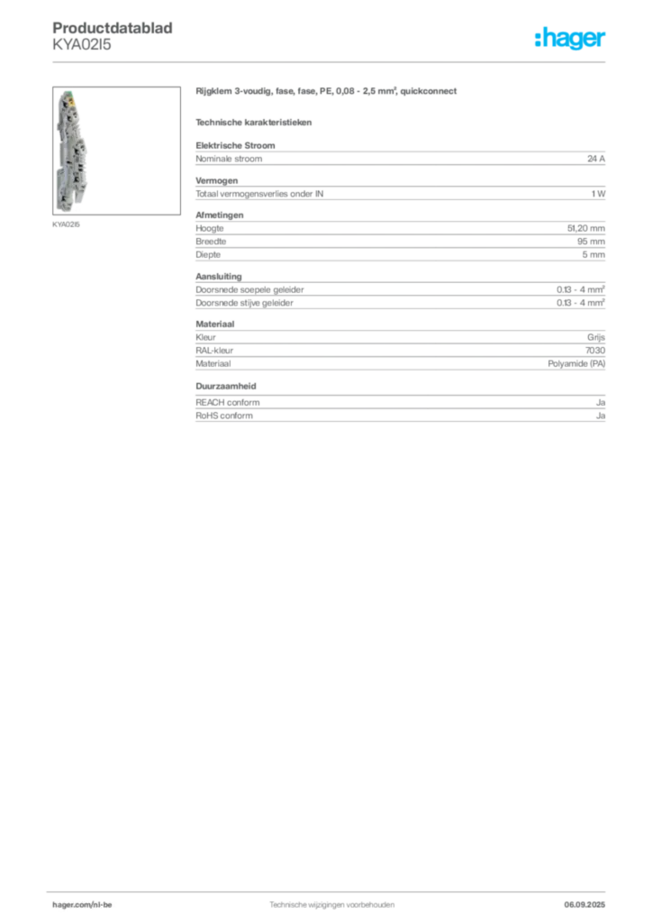 Afbeelding Hager Productdatablad KYA02I5 | Hager Belgium