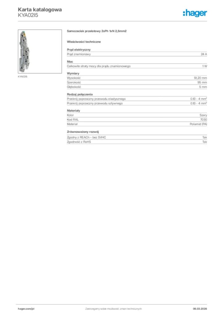 Zdjęcie Hager Karta katalogowa KYA02I5 | Hager Polska