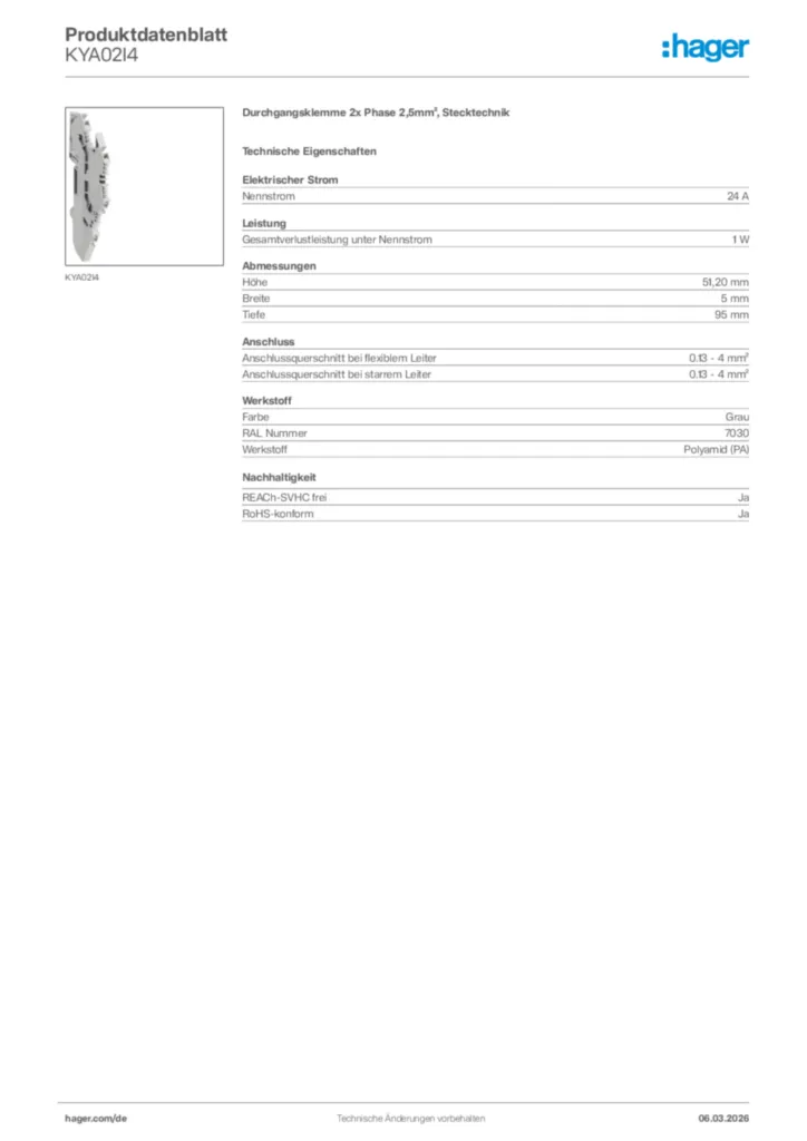 Bild Hager Produktdatenblatt KYA02I4 | Hager Deutschland