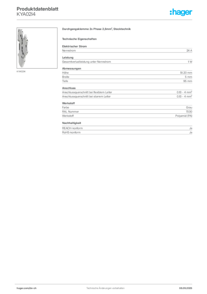 Bild Hager Produktdatenblatt KYA02I4 | Hager Schweiz