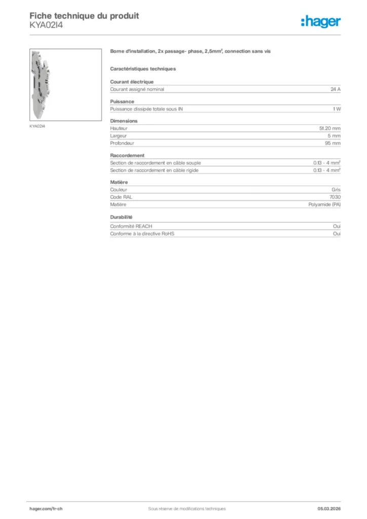 Image Hager Fiche technique du produit KYA02I4 | Hager Suisse