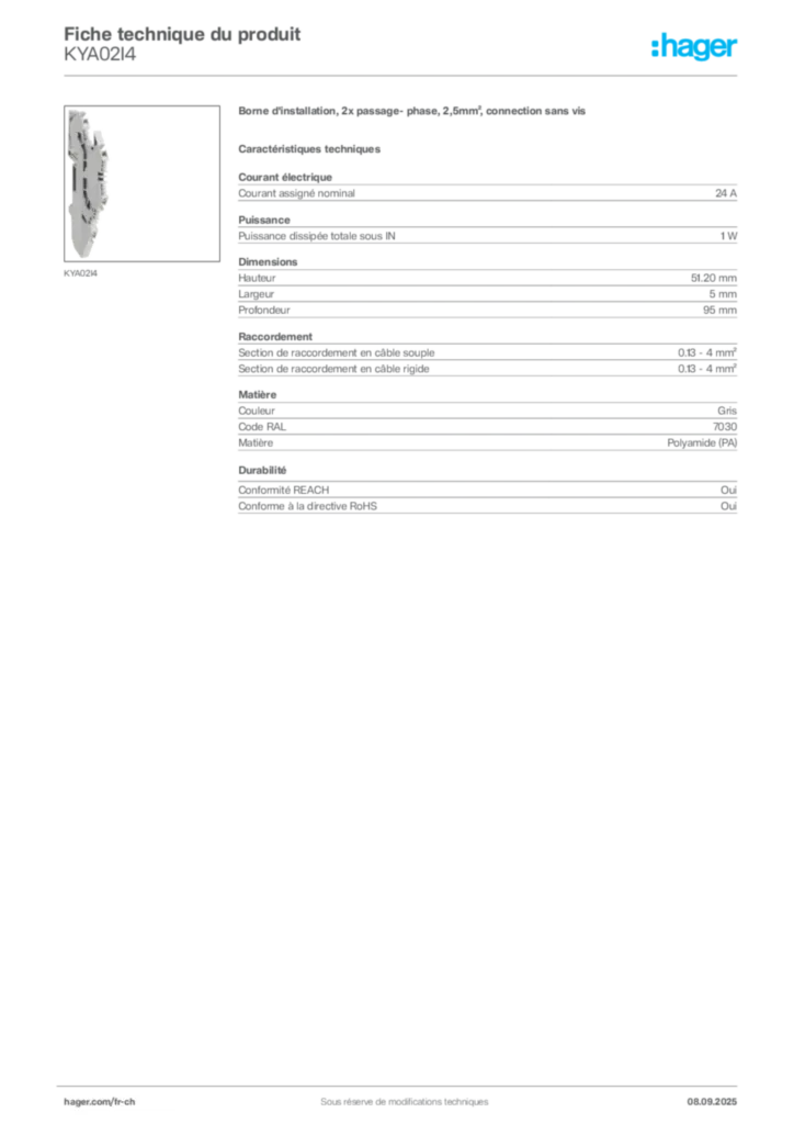 Image Hager Fiche technique du produit KYA02I4 | Hager Suisse