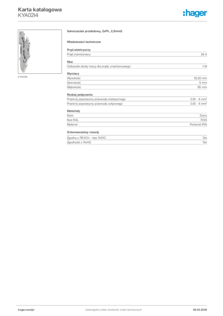 Zdjęcie Hager Karta katalogowa KYA02I4 | Hager Polska