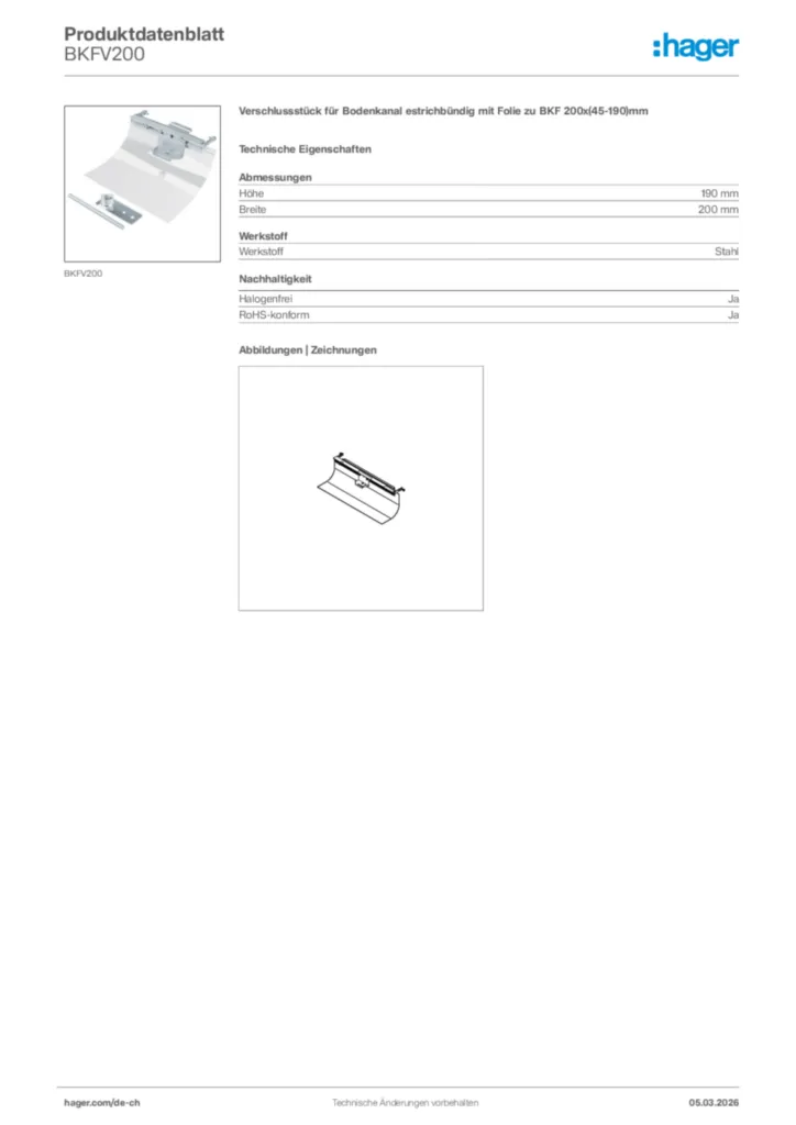 Bild Hager Produktdatenblatt BKFV200 | Hager Schweiz